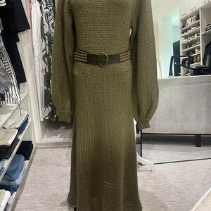 Chloe Bronze Green/Olive Knit chunky Sweater Dress Size S